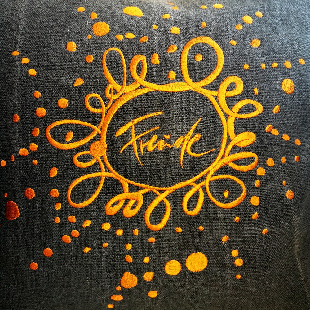 Bauernleinen Zirbenkissen "Freude Ornament" 38x38