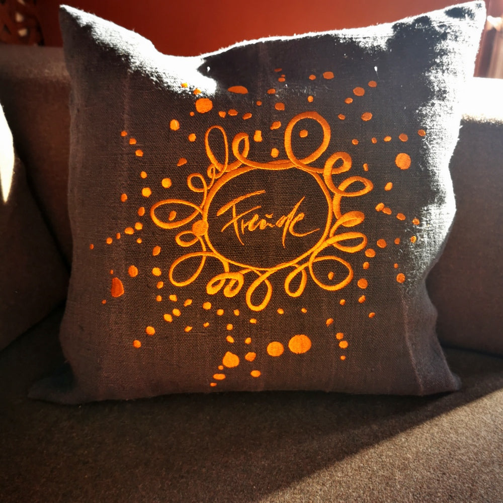 Bauernleinen Zirbenkissen "Freude Ornament" 38x38