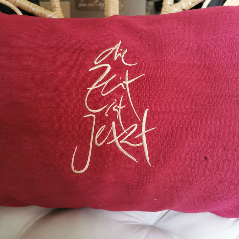 Bauernleinen Zirbenkissen "die Zeit ist Jetzt"