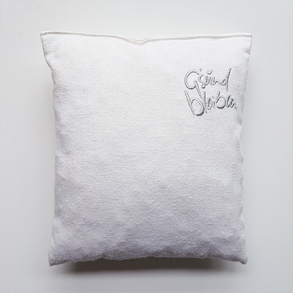 Kleines Zirbenkissen "G'sund bleiben" Weiß