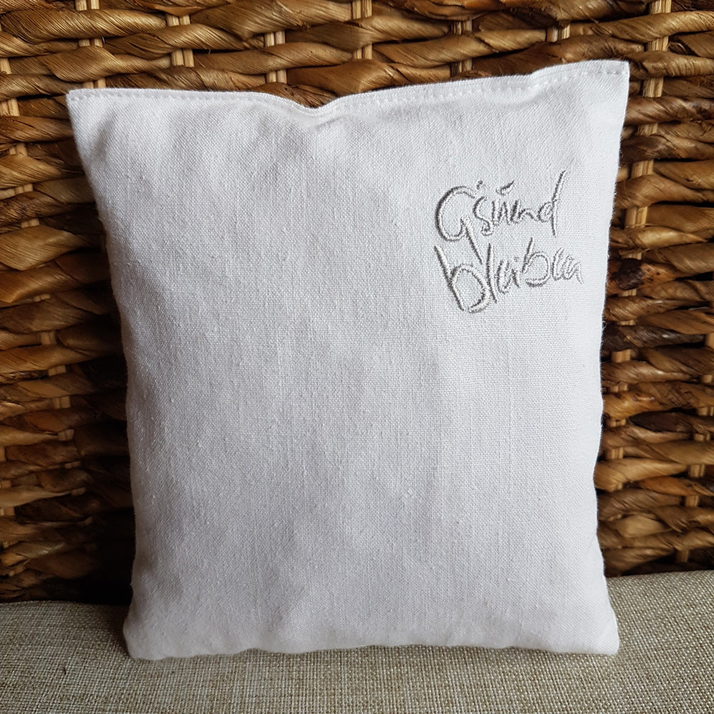 Kleines Zirbenkissen "G'sund bleiben" Weiß