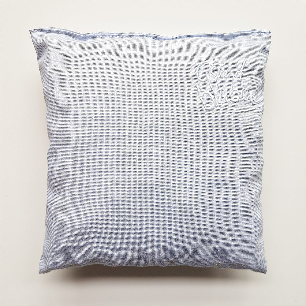 Kleines Zirbenkissen "G'sund bleiben" Hellblau