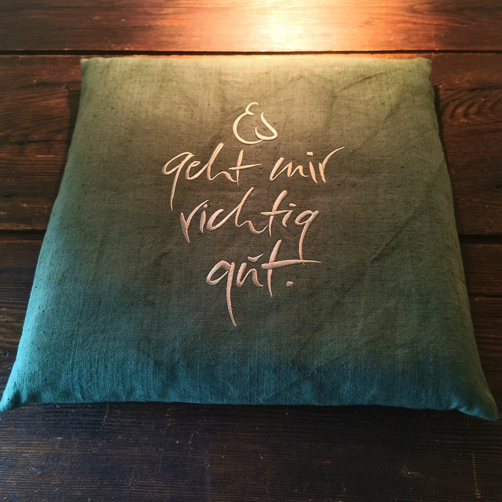 Bauernleinen-Flachkissen "Es geht mir richtig gut."