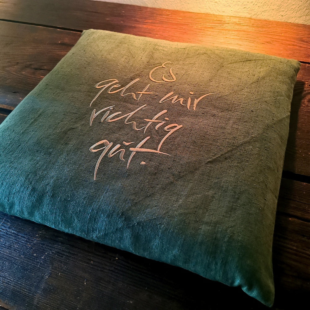 Bauernleinen-Flachkissen "Es geht mir richtig gut."