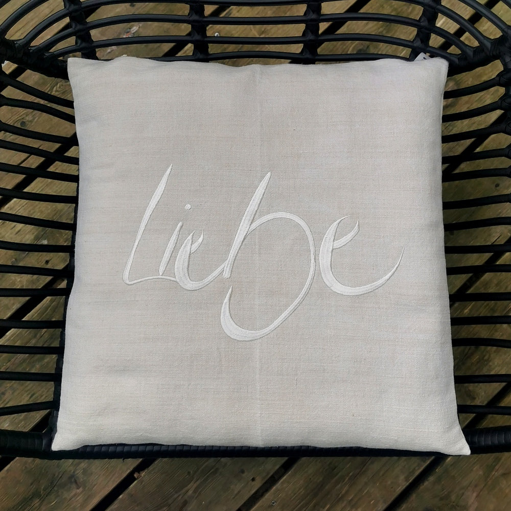 Bauernleinen-Flachkissen "Liebe"