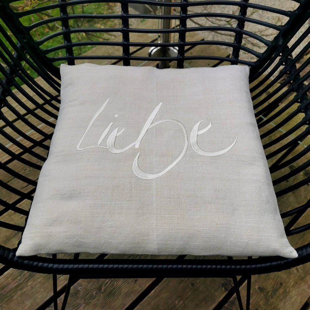 Bauernleinen-Flachkissen "Liebe"