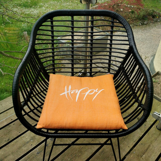 Bauernleinen-Flachkissen "Happy"