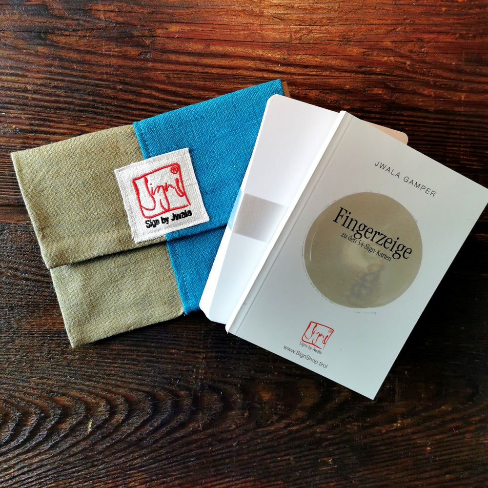 "Fingerzeige" SignKarten-Set "Türkis/Braun" - Bauernleinen