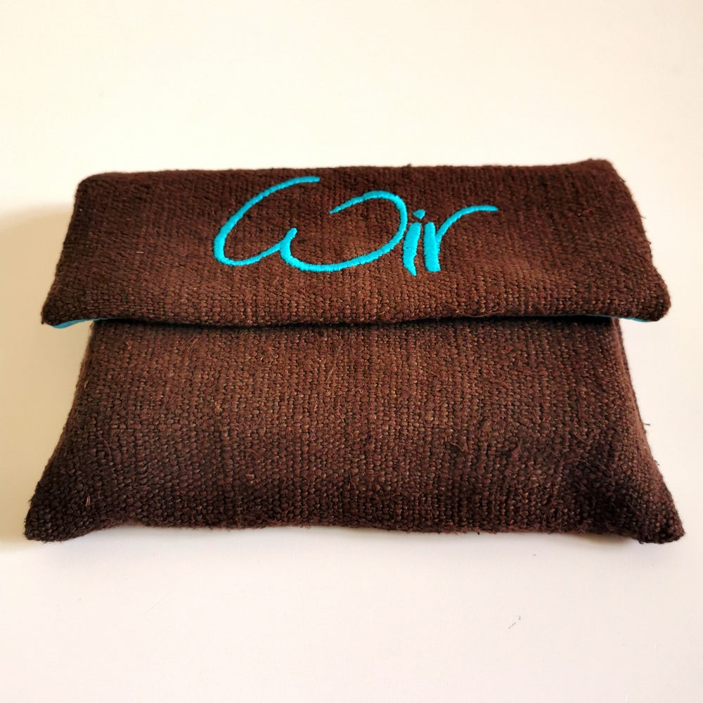 WIR-Karten-Set + WIR-Bauernleinentasche - Braun/Türkis