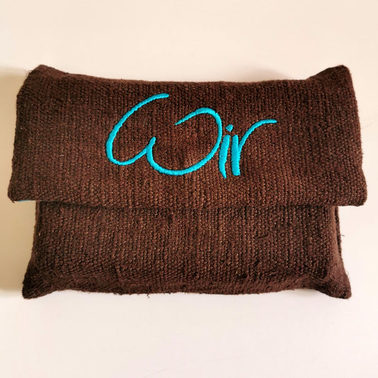 WIR-Karten-Set + WIR-Bauernleinentasche - Braun/Türkis