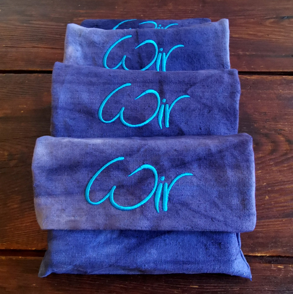 WIR-Karten-Set + WIR-Bauernleinentasche - Jeansblau (Batik)