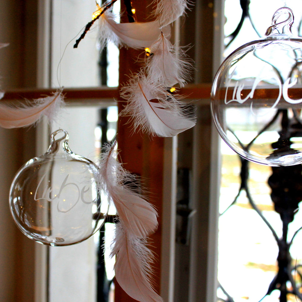 Glaskugel "Liebe" klar, ca. 10 cm