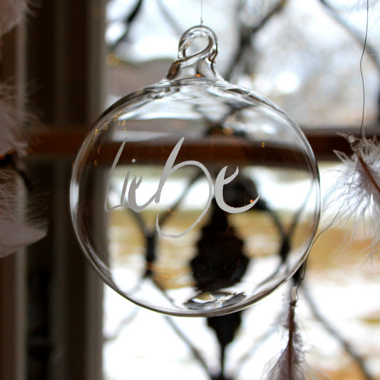 Glaskugel "Liebe" klar, ca. 10 cm