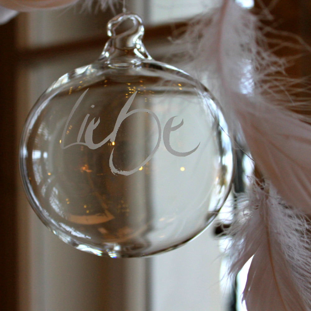 Glaskugel "Liebe" klar, ca. 10 cm