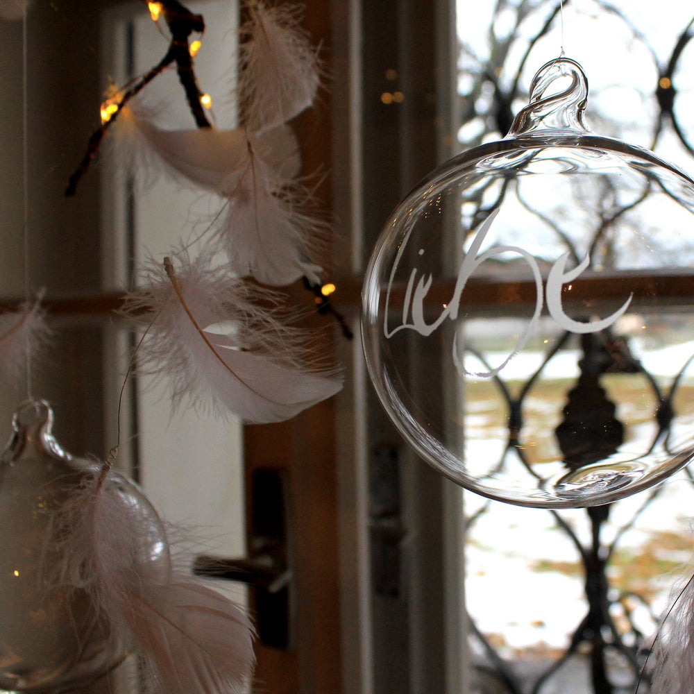 Glaskugel "Liebe" klar, ca. 10 cm