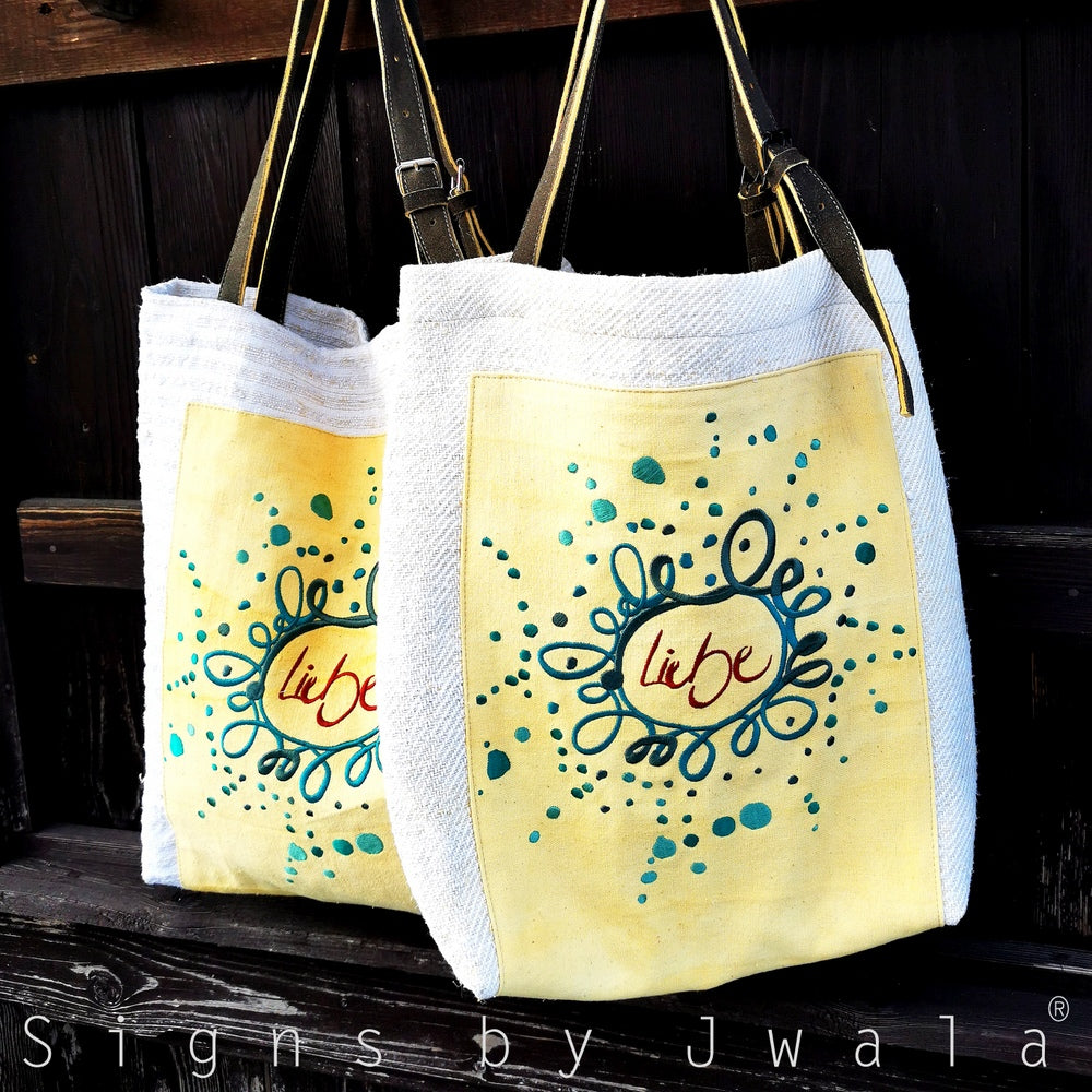 Schultertasche "Liebe Ornament" mit Hirschlederriemen