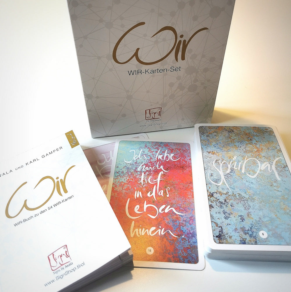 WIR-Karten-Set + WIR-Bauernleinentasche - Jeansblau (Batik)