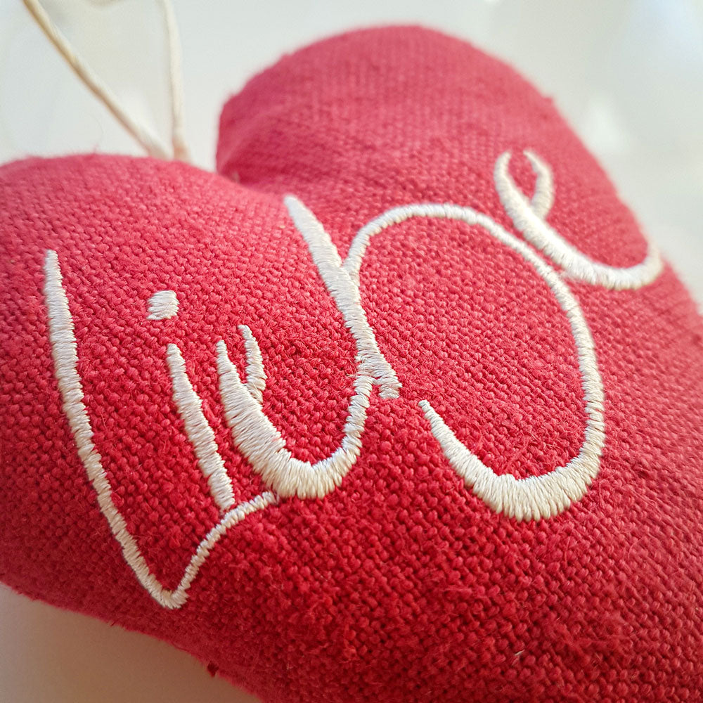 Bauernleinen-Herz "Liebe" Rot