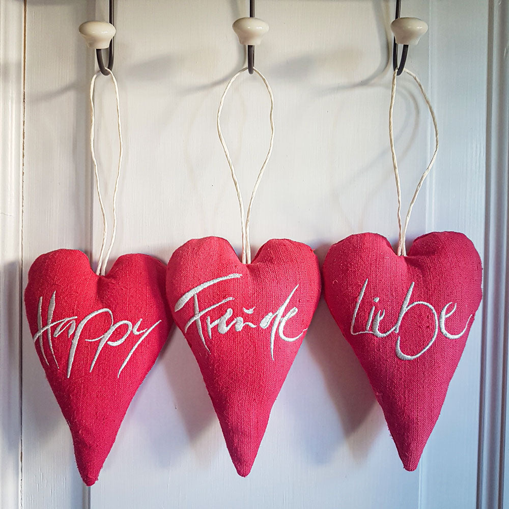 Bauernleinen-Herz "Liebe" Rot