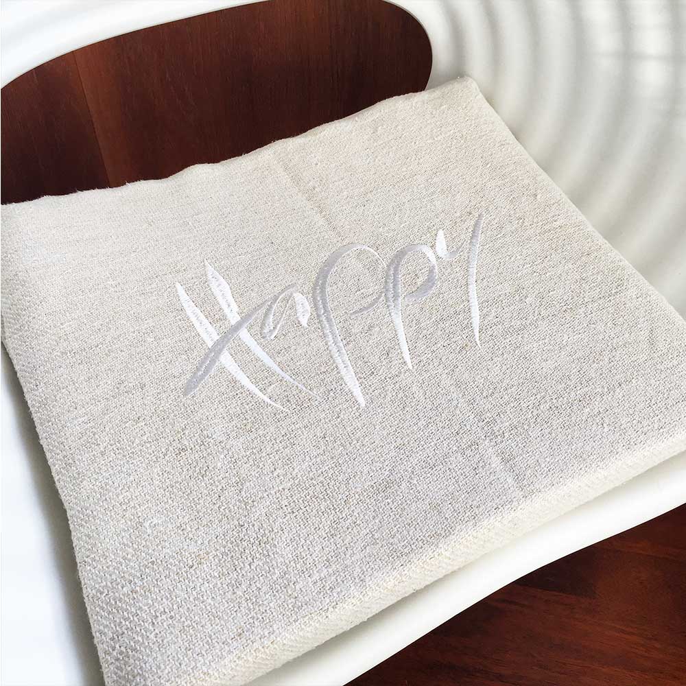 Bauernleinen-Flachkissen "Happy"