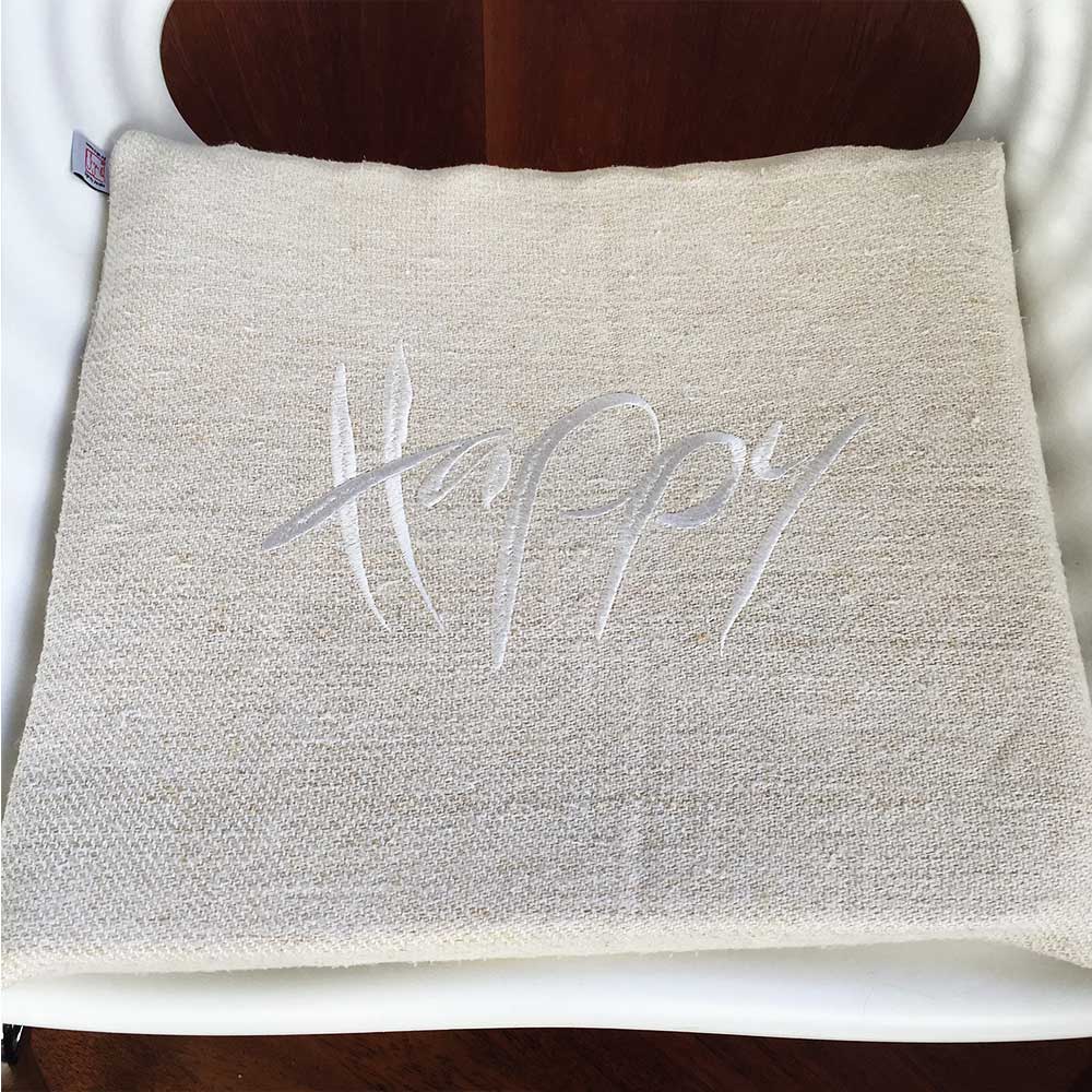 Bauernleinen-Flachkissen "Happy"