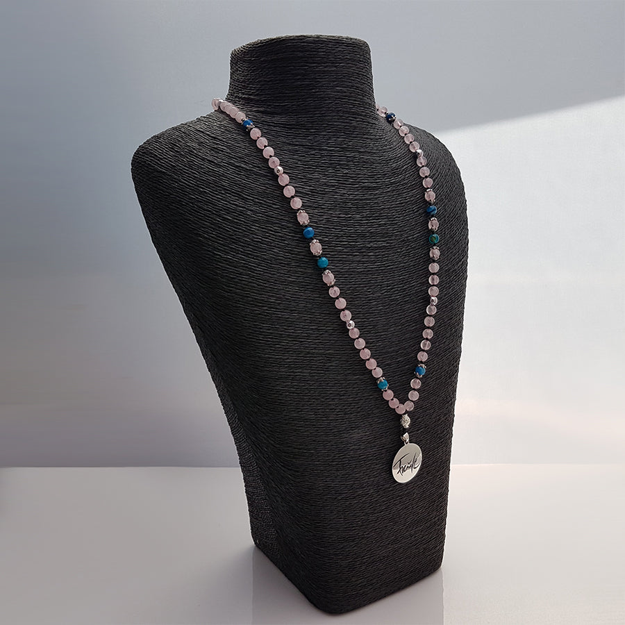 Freude-Mala (Rosenquarz/Achat Blau)