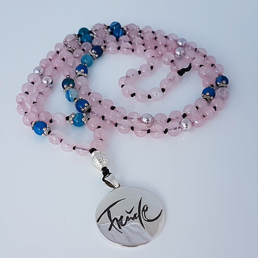 Freude-Mala (Rosenquarz/Achat Blau)