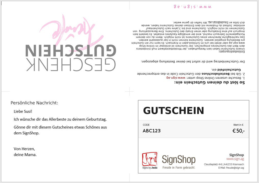 Gutschein im Wert von 50 €