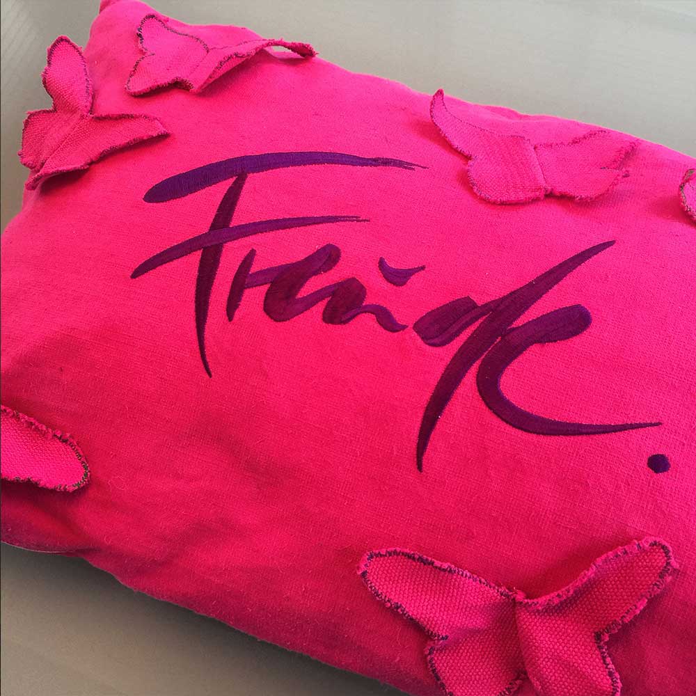 Bauernleinen Zirbenkissen "Freude" Schmetterlinge