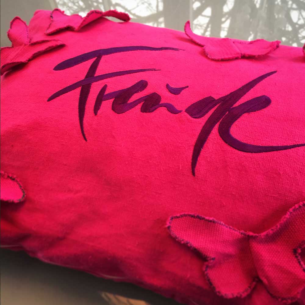 Bauernleinen Zirbenkissen "Freude" Schmetterlinge