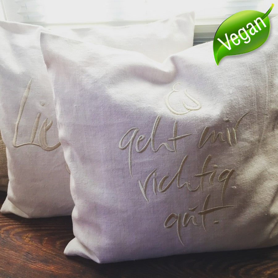 Bauernleinen Zirbenkissen "Es geht mir richtig gut"