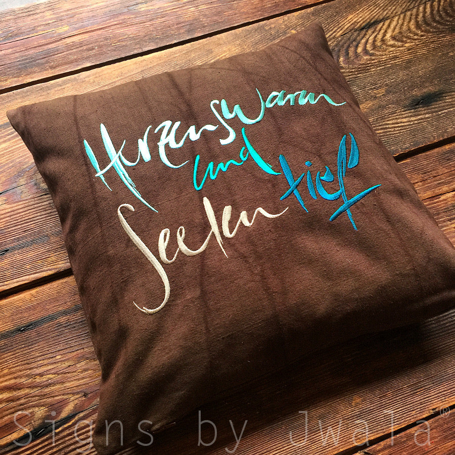 Bauernleinen Zirbenkissen "Herzenswarm"