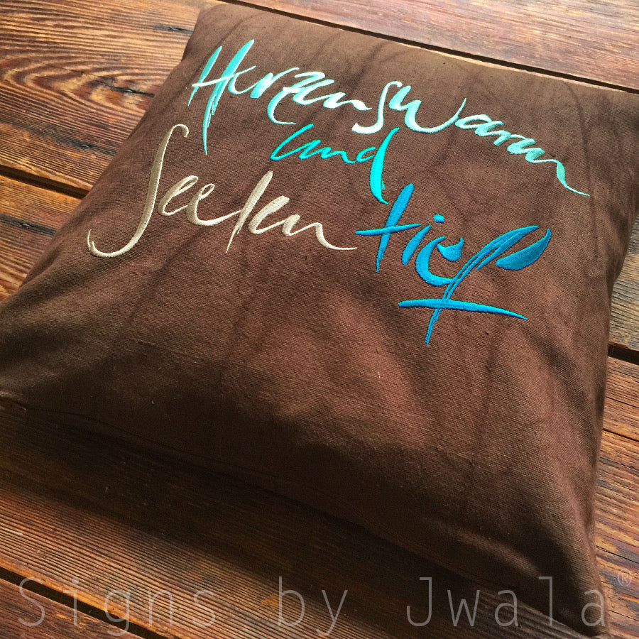 Bauernleinen Zirbenkissen "Herzenswarm"