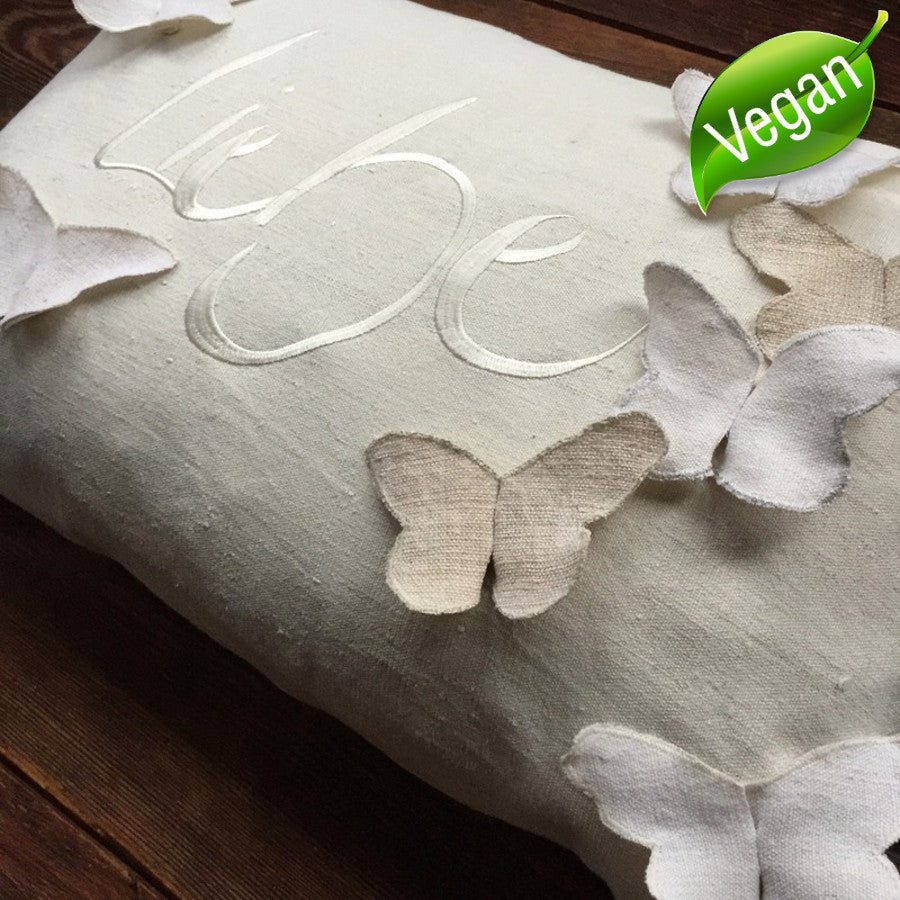 Bauernleinen Zirbenkissen "Liebe" Schmetterling