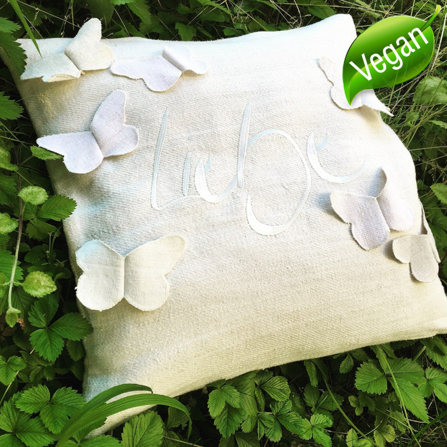 Bauernleinen Zirbenkissen"Liebe" Schmetterling