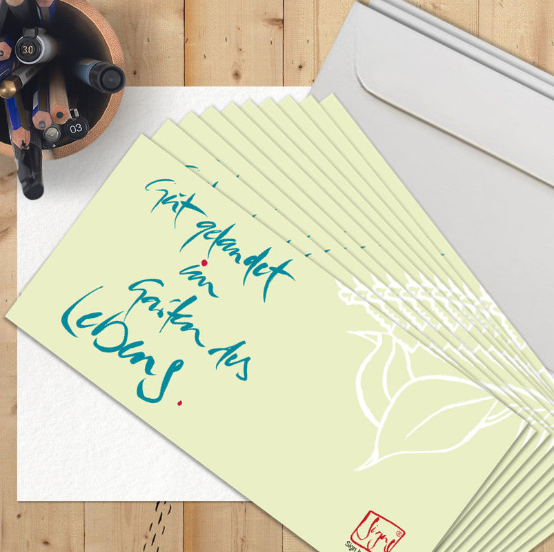 10 Klappkarten "Gut gelandet im Garten des Lebens"