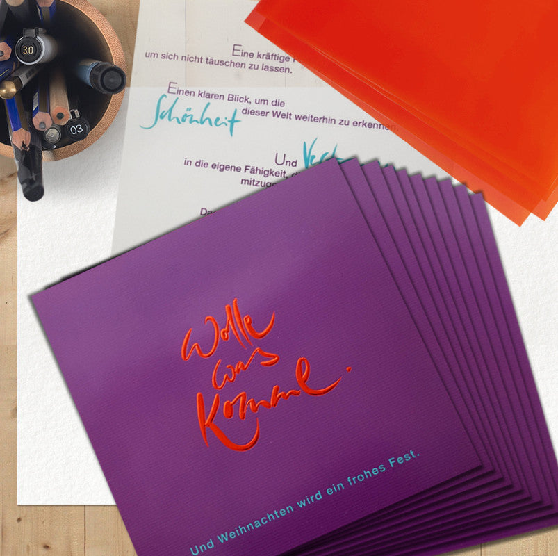 10 Klappkarten "Wolle, was komme."+Einlegeblatt