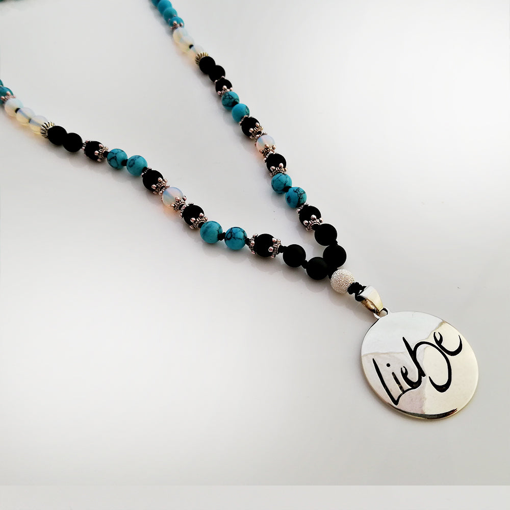 Liebe-Mala (Schwarzer Onyx/Türkis/Rek. Mondstein)