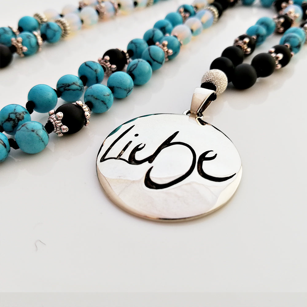 Liebe-Mala (Schwarzer Onyx/Türkis/Rek. Mondstein)