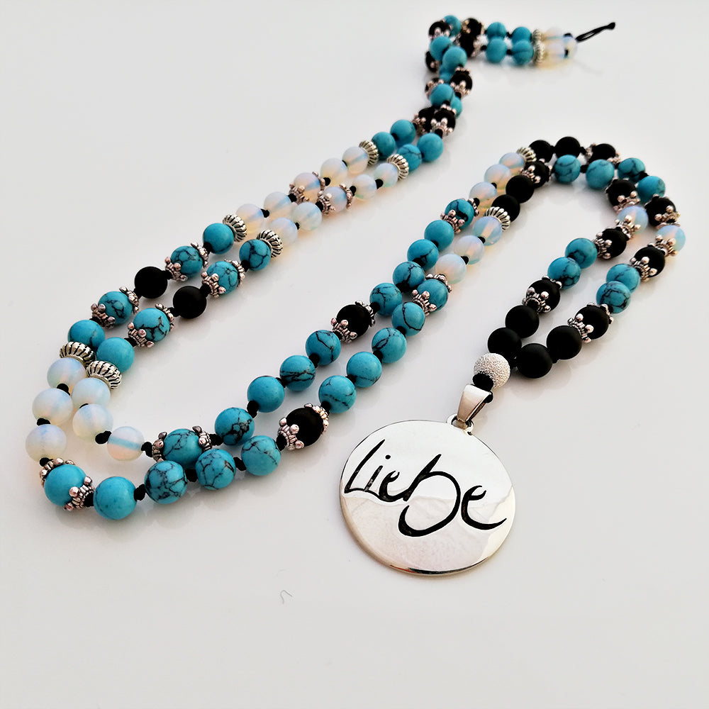 Liebe-Mala (Schwarzer Onyx/Türkis/Rek. Mondstein)