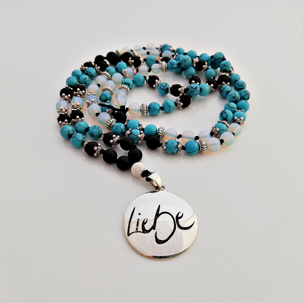 Liebe-Mala (Schwarzer Onyx/Türkis/Rek. Mondstein)