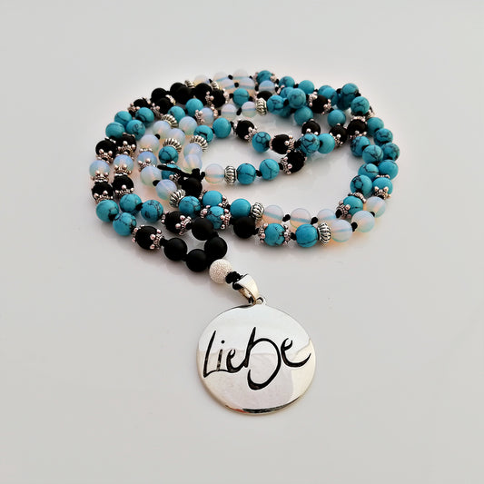 Liebe-Mala (Schwarzer Onyx/Türkis/Rek. Mondstein)