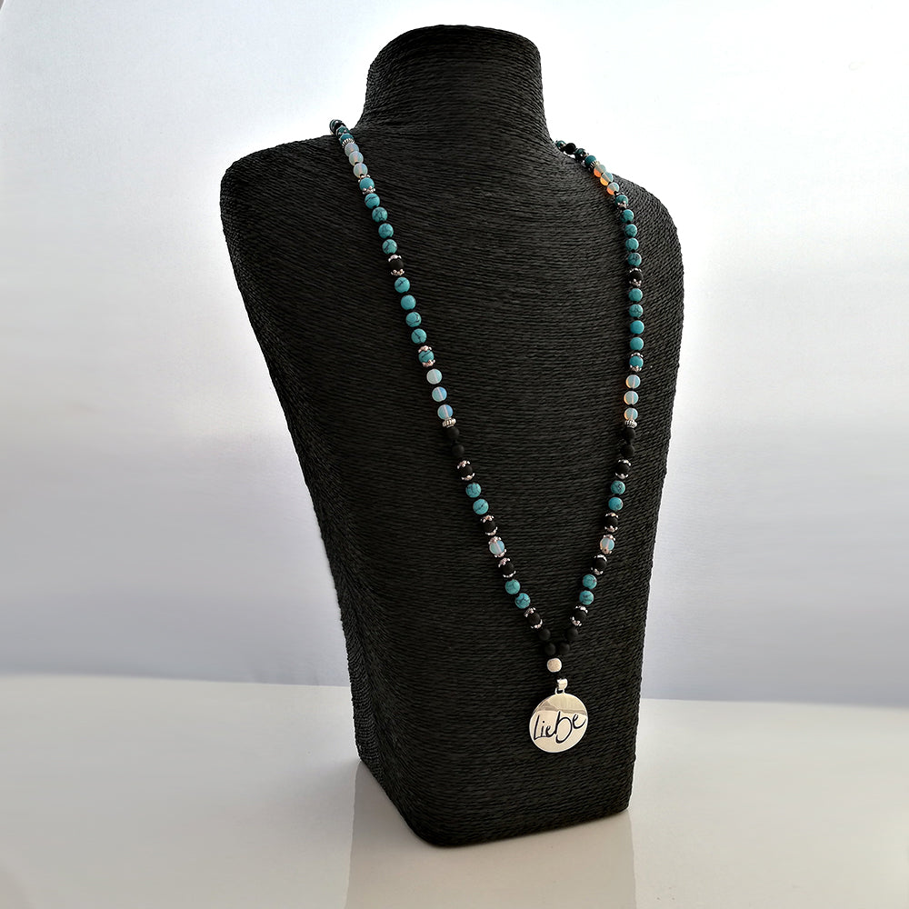 Liebe-Mala (Schwarzer Onyx/Türkis/Rek. Mondstein)