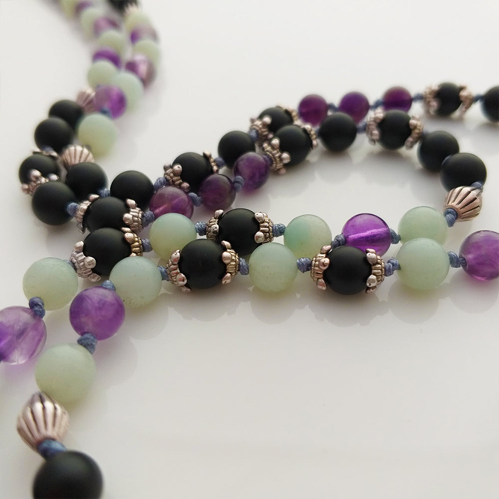 Liebe-Mala (Schwarzer Ony/Amethyst/Amazonit)