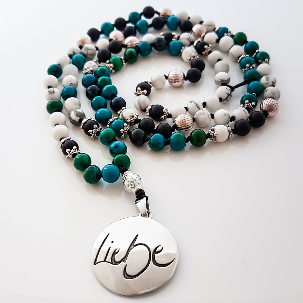 Liebe-Mala (Howlith/Onyx/Chrysokoll)