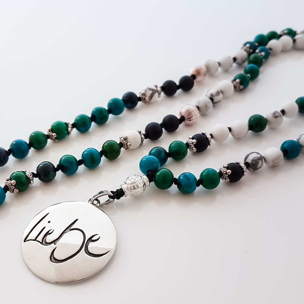 Liebe-Mala (Howlith/Onyx/Chrysokoll)