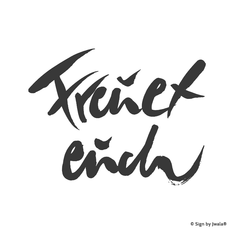 Die Botschaft „Freuet euch“ wird auf Kissen, veganen Kerzen, Grußkarten, Impulskarten, Wanddekoration, Taschen, Sitzkissen, Malas mit Halbedelsteinen und Riedel Gläsern aus dem Onlineshop SignShop Tirol angebracht und entfaltet dort ihre spirituelle Wirkung. Mit SignShop Tirol Logo und Copyright von Jwala®.