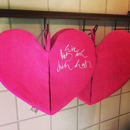 Topflappen 2er Set "Wie lieb ich dich hab"